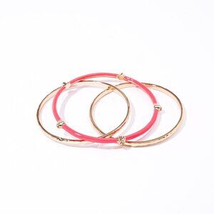 Women Chic Fashion Bangle Bracelets - Gold Tone & Pink